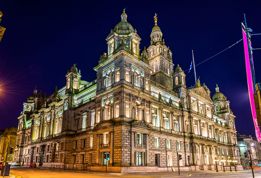 Glasgow City Chambers at night, Scotland